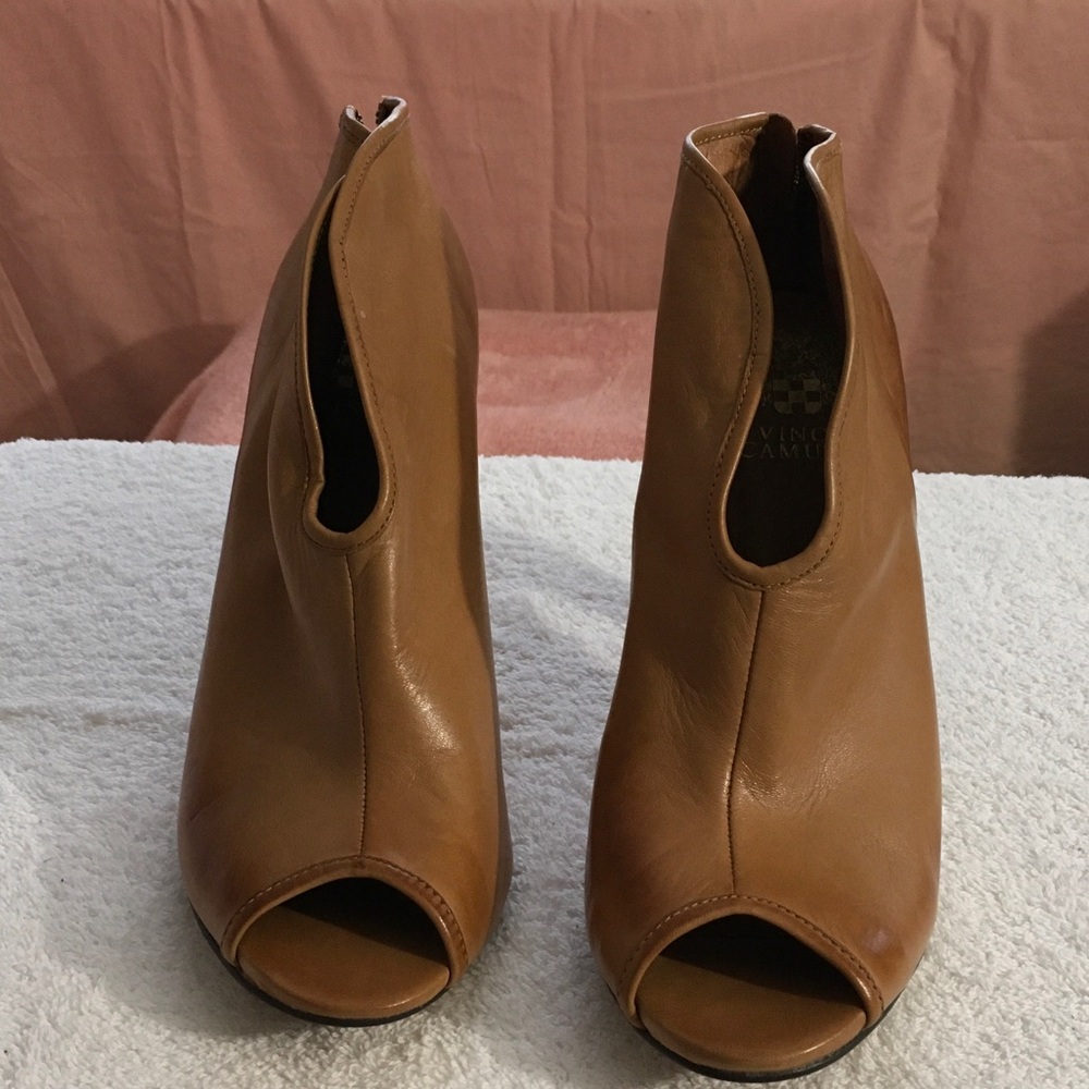 Vince Camuto Brown Leather Peep-Toe Booties